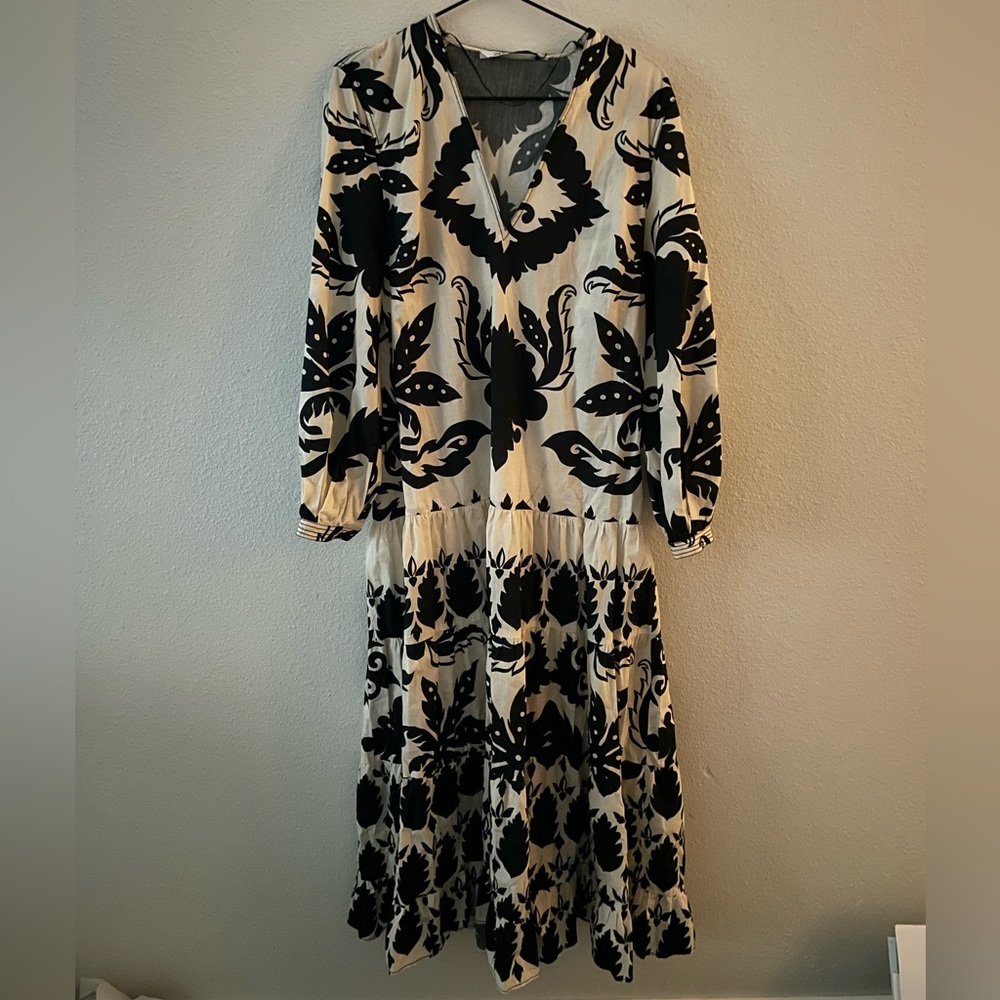 Cream and Black Floral Maxi Dress